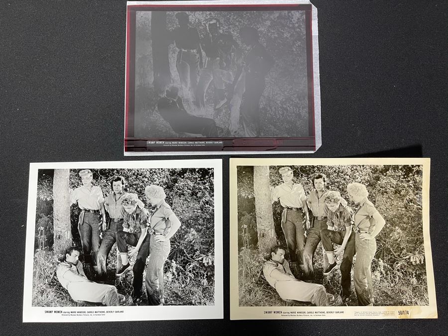 Actress Carole Mathews Old Hollywood B&W Photographs From Movie Scene 'Swamp Women' With Original Large Negative 8.5 X 11