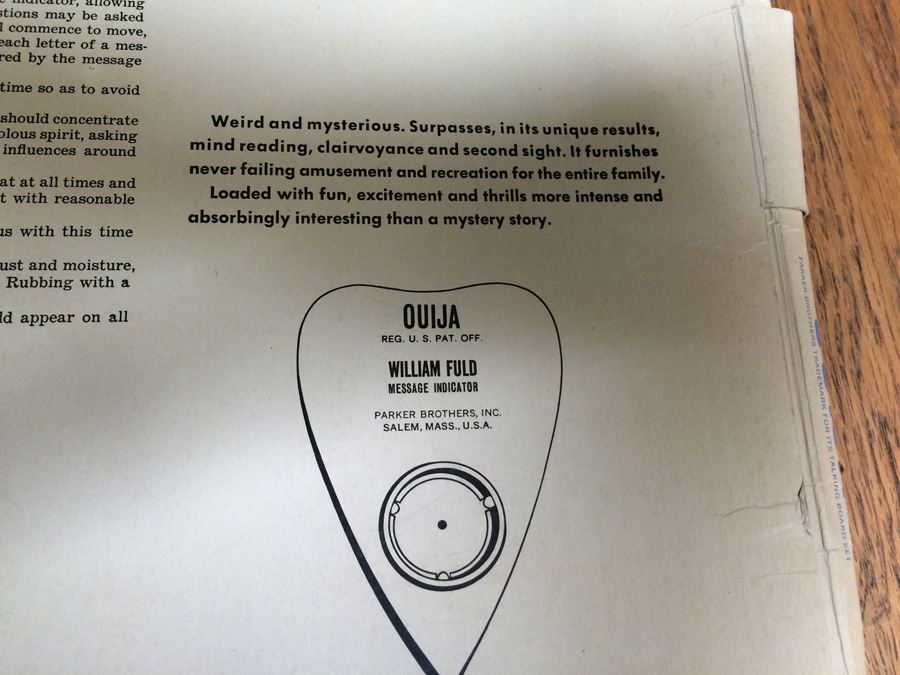 Vintage William Fuld OUIJA Talking Board Set Parker Brothers Salem, MA [Photo 14]