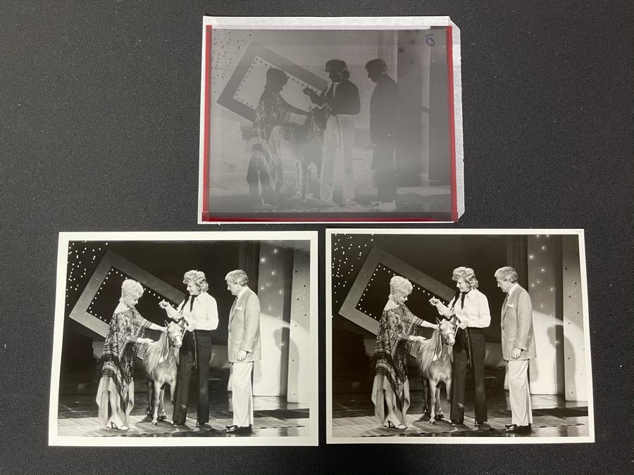 Actress Carole Mathews Old B&W Photographs From The Merv Griffin Show With Zsa Zsa Gabor Showing Her Miniature Horses With Original Large Negative 8.5 X 11 [Photo 1]