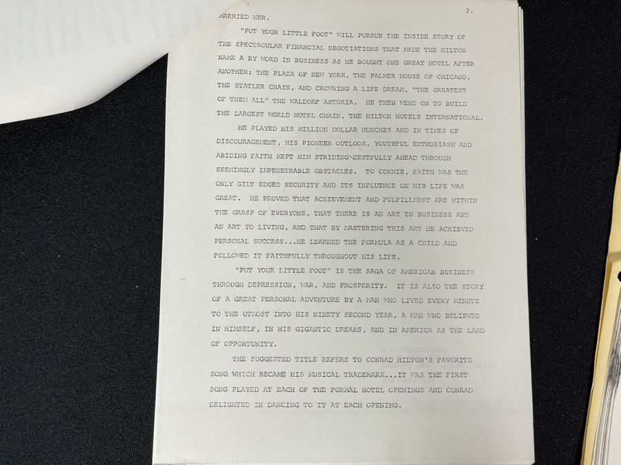 Documentary Summary And Unsigned Agreement Contract Between Francesca Hilton (Daughter Of Zsa Zsa Gabor And Conrad Hilton) And Carole Mathews For Documentary 'Put Your Little Foot' The Story Of Conrad N. Hilton  (Founder Of The Hilton Hotels Chain) [Photo 5]