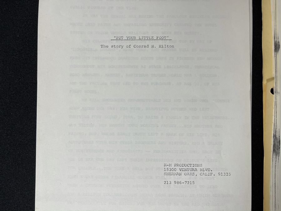 Documentary Summary And Unsigned Agreement Contract Between Francesca Hilton (Daughter Of Zsa Zsa Gabor And Conrad Hilton) And Carole Mathews For Documentary 'Put Your Little Foot' The Story Of Conrad N. Hilton  (Founder Of The Hilton Hotels Chain) [Photo 2]