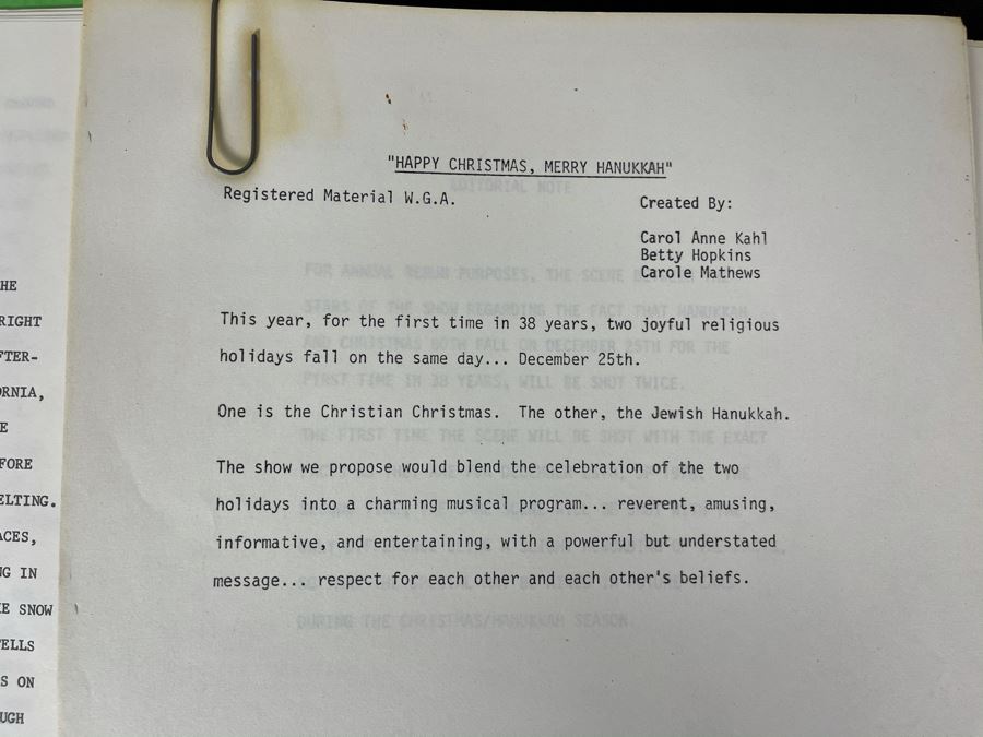 Walt Disney Mousketeers TV Show Special 'Happy Christmas, Merry Hanukkah' Vintage 1978 Budget / Script - First Time In 38 Years Two Holidays Fall On Same Day Created By Carole Mathews And Carol Kahl [Photo 4]