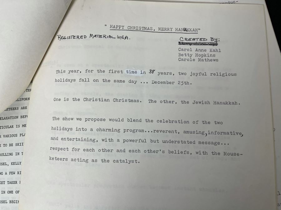 Walt Disney Mousketeers TV Show Special 'Happy Christmas, Merry Hanukkah' Vintage 1978 Budget / Script - First Time In 38 Years Two Holidays Fall On Same Day Created By Carole Mathews And Carol Kahl [Photo 9]