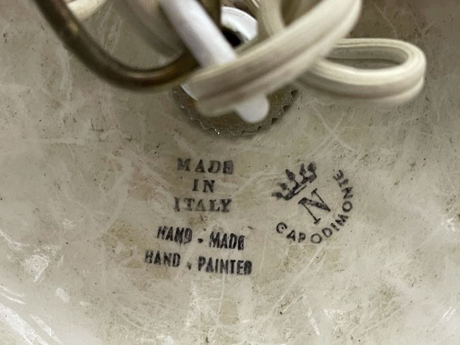 Signed Italian Handmade Capodimonte Porcelain Floral Relief Design Hanging Light Fixture With Outlet Plug 8'W X 9.5'H [Photo 9]