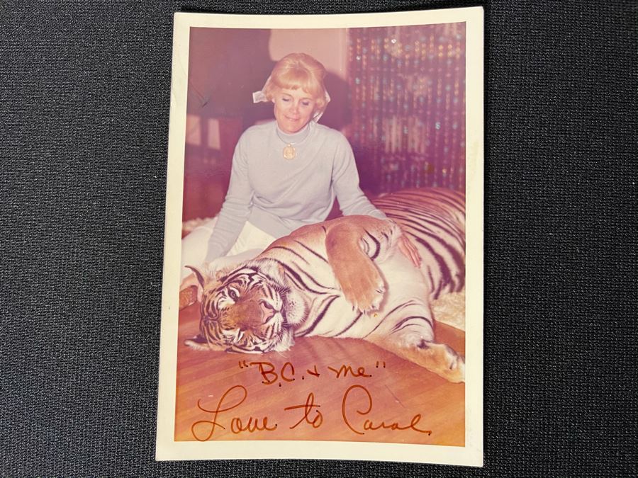 Vintage 1974 Mind-Blowing Photo Signed By Azure Dee Titled B.C. & Me Showing Azure Petting 310lb Sumatran Tiger 3.5 X 5 [Photo 2]