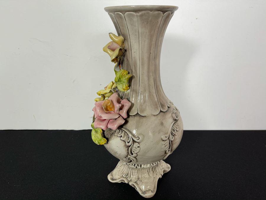 Signed Handmade Capodimonte Floral Relief Vase Made In Italy 16'H [Photo 10]