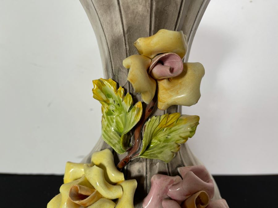 Signed Handmade Capodimonte Floral Relief Vase Made In Italy 16'H [Photo 5]