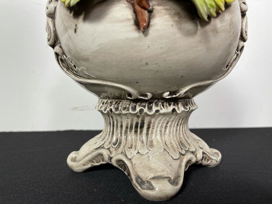 Signed Handmade Capodimonte Floral Relief Vase Made In Italy 16'H [Photo 7]