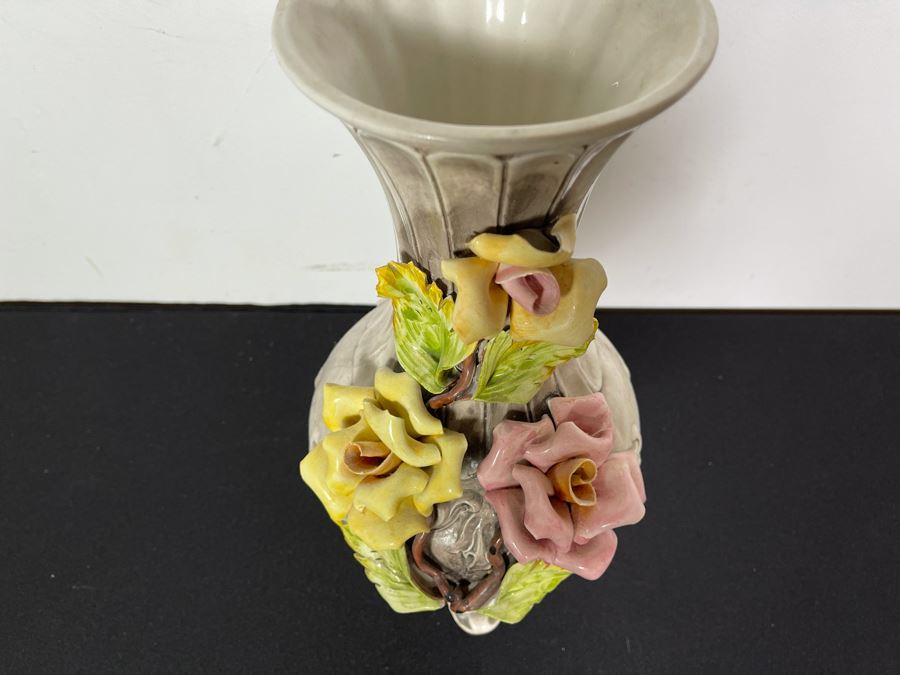 Signed Handmade Capodimonte Floral Relief Vase Made In Italy 16'H [Photo 6]