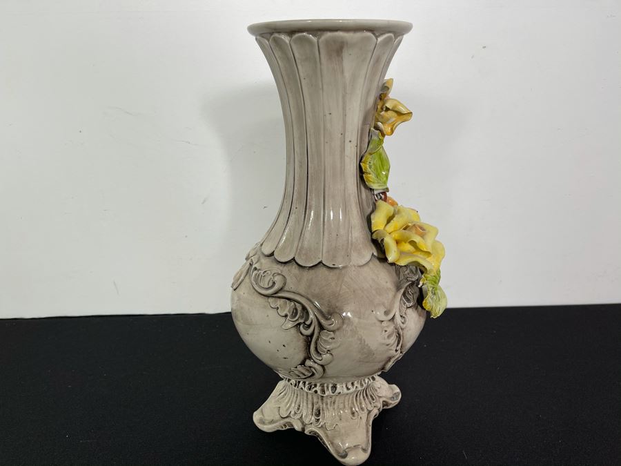 Signed Handmade Capodimonte Floral Relief Vase Made In Italy 16'H [Photo 8]