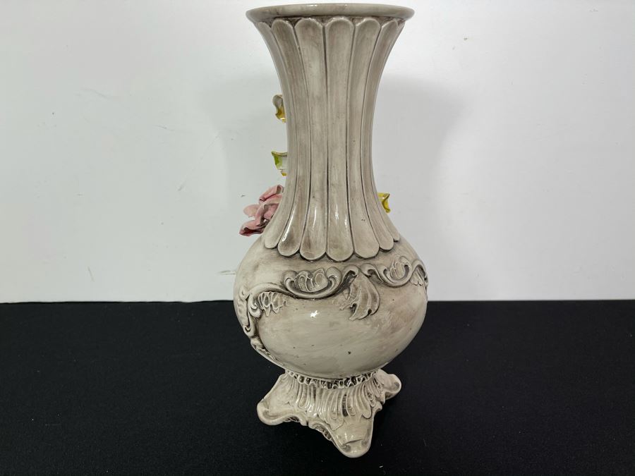 Signed Handmade Capodimonte Floral Relief Vase Made In Italy 16'H [Photo 9]