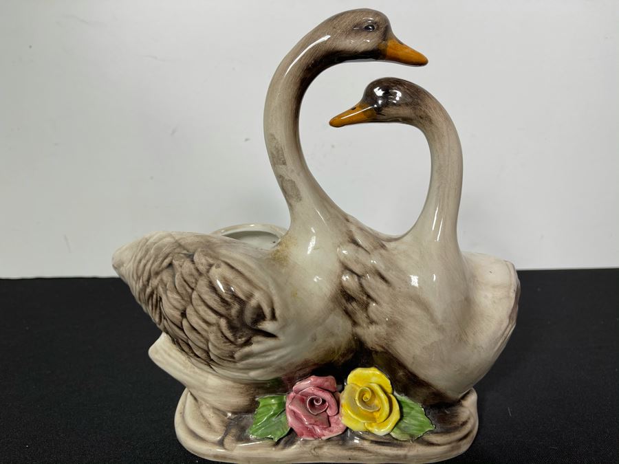 Signed Handmade Capodimonte Swans Planter Floral Relief Made In Italy 10'W X 6'D X 10'H [Photo 7]