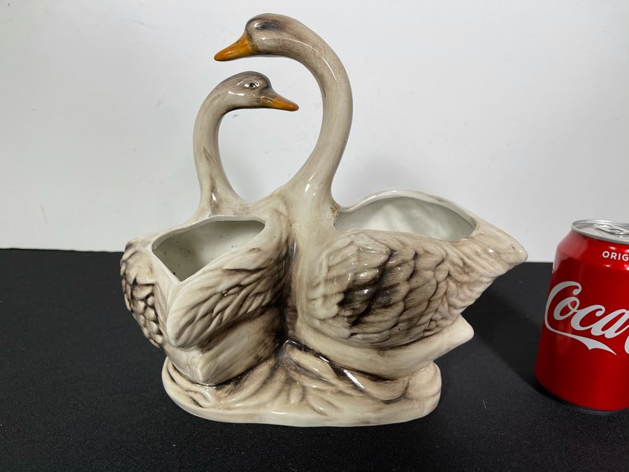 Signed Handmade Capodimonte Swans Planter Floral Relief Made In Italy 10'W X 6'D X 10'H [Photo 4]