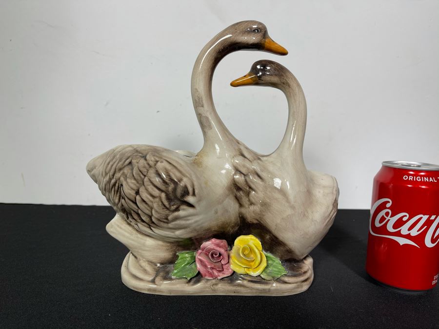 Signed Handmade Capodimonte Swans Planter Floral Relief Made In Italy 10'W X 6'D X 10'H [Photo 2]