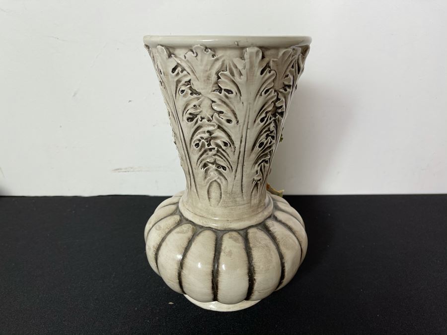 Signed Handmade Capodimonte Floral Relief Vase Made In Italy 11'H [Photo 11]