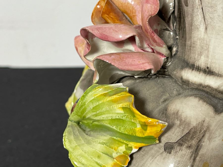Signed Handmade Capodimonte Floral Relief Vase Made In Italy 11'H [Photo 9]