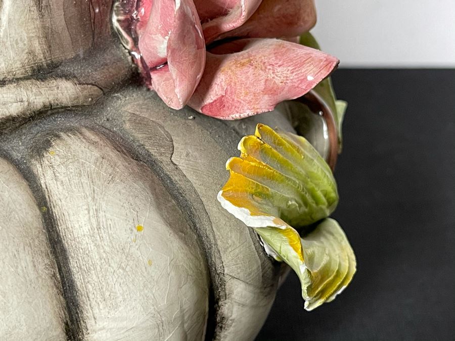 Signed Handmade Capodimonte Floral Relief Vase Made In Italy 11'H [Photo 7]