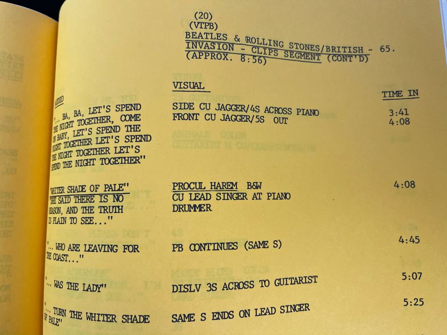 1984 First Draft Script To NBC TV Special 'Gimme That Good Time Rock 'N' Roll' At The Hollywood Palladium Featuring Clips Segment About British Invasion Featuring The Rolling Stones And The Beatles [Photo 4]