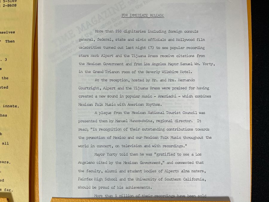 Herb Alpert And The Tijuana Brass Band Press Release Package With B&W Band Photos Ephemera [Photo 4]