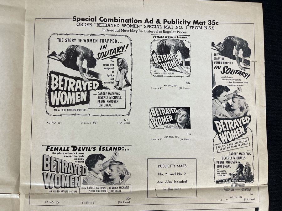 Old Hollywood Ephemera From Allied Artists Movie Theater Order Flyer For Posters And Lobby Cards For Movie 'Betrayed Women' [Photo 9]