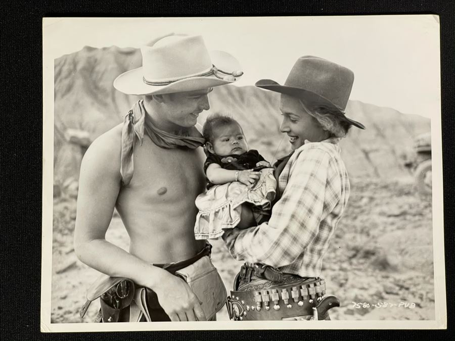 Actress Carole Mathews Old Hollywood B&W Photograph Western Movie Set Shot From 'Massacre River' Leading Lady Carole Mathews Cuddle Navajo Indian Baby