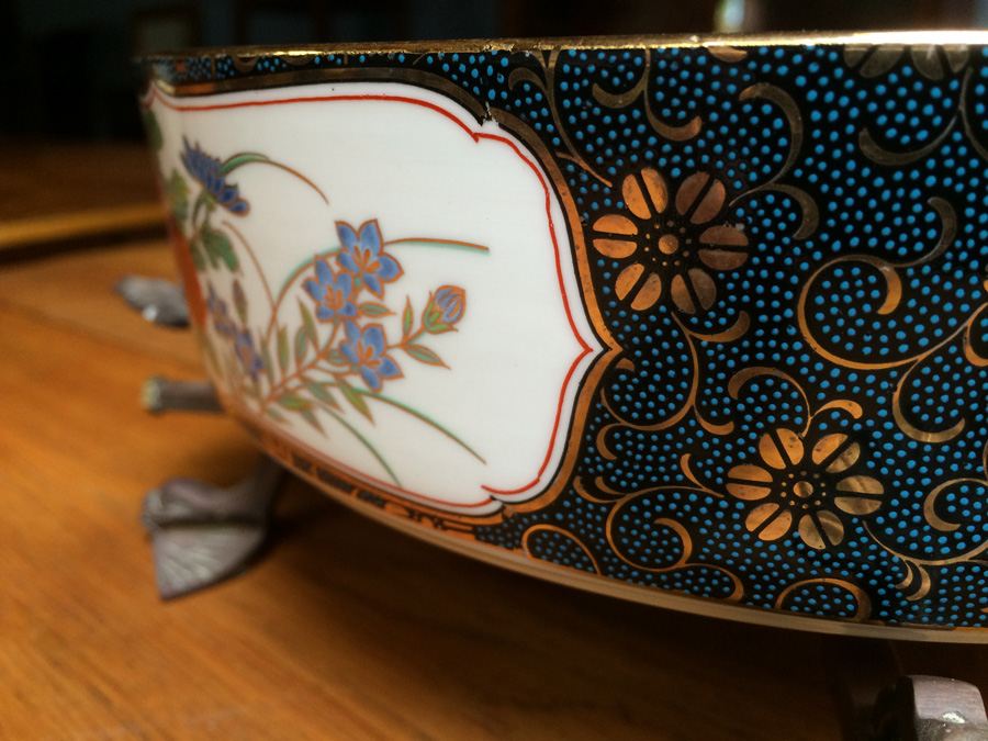 Hand Painted Japanese Bowl with Adjustable Copper Stand [Photo 3]