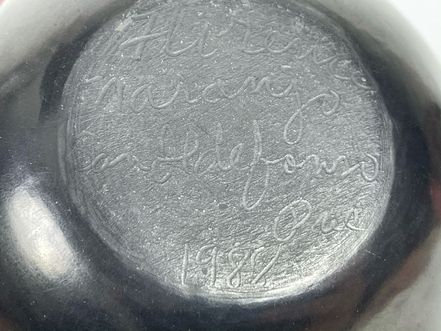 Native American Black Pottery Signed By Florence Naranjo San Ildefonso Pottery Santa Fe, NM 4W X 3H [Photo 6]