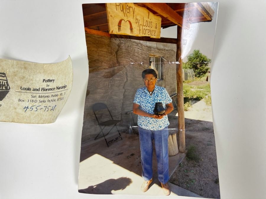 Native American Black Pottery Signed By Florence Naranjo San Ildefonso Pottery Santa Fe, NM 4W X 3H [Photo 8]
