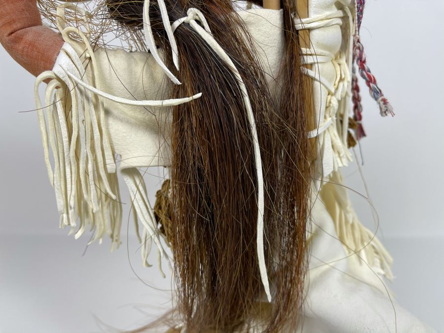 Vintage Native American Doll With Turquoise Jewelry, Papoose And Driftwood Base 16H [Photo 14]