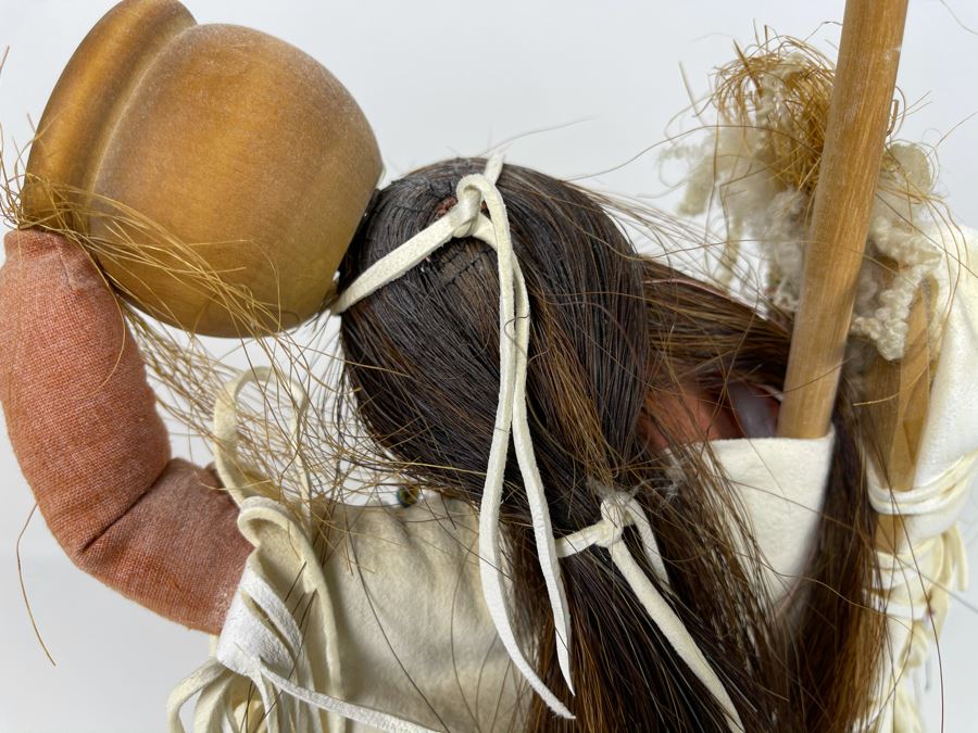Vintage Native American Doll With Turquoise Jewelry, Papoose And Driftwood Base 16H [Photo 15]