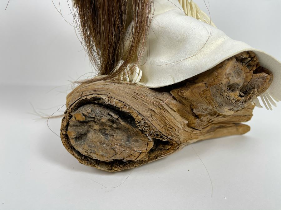 Vintage Native American Doll With Turquoise Jewelry, Papoose And Driftwood Base 16H [Photo 13]