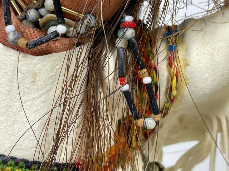 Vintage Native American Doll With Turquoise Jewelry, Papoose And Driftwood Base 16H [Photo 7]