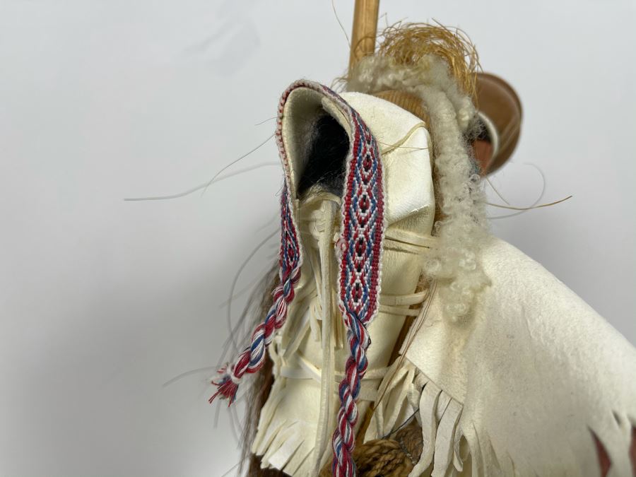 Vintage Native American Doll With Turquoise Jewelry, Papoose And Driftwood Base 16H [Photo 3]