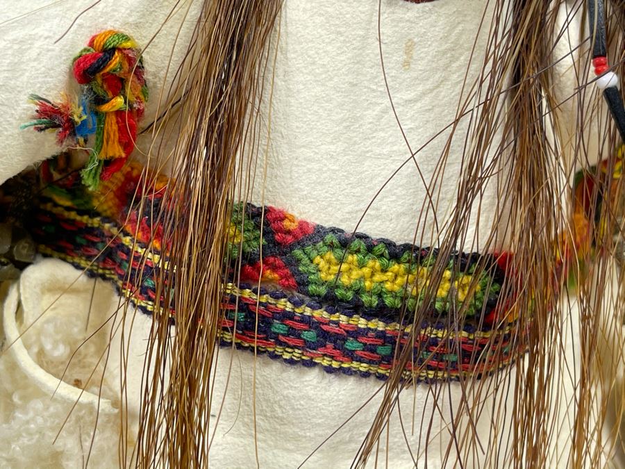 Vintage Native American Doll With Turquoise Jewelry, Papoose And Driftwood Base 16H [Photo 8]