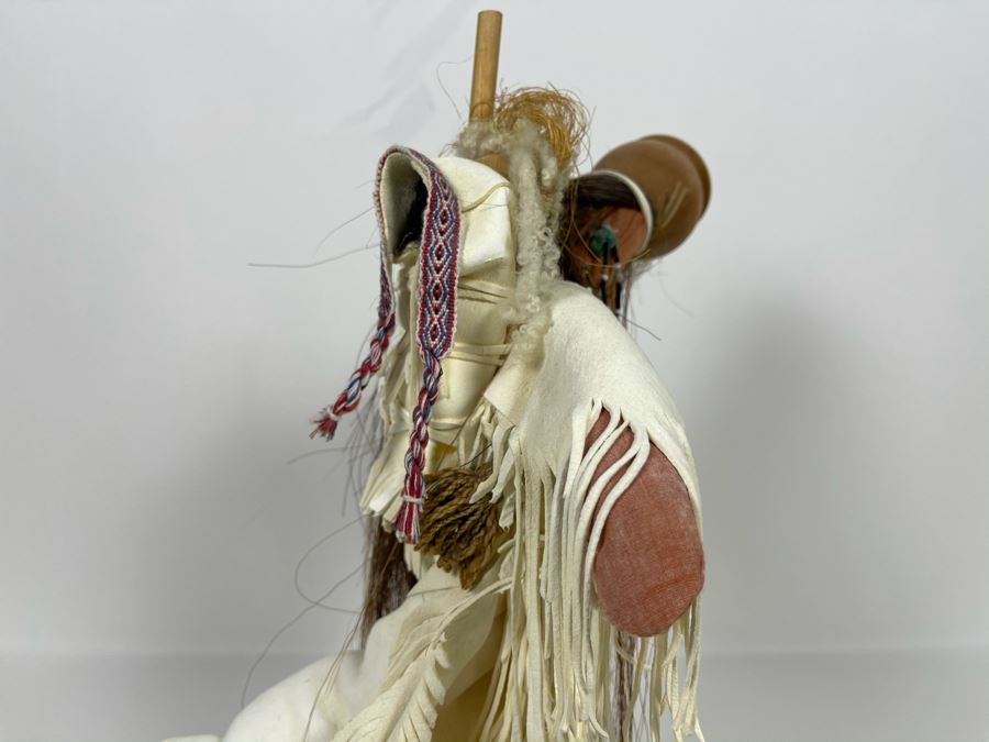 Vintage Native American Doll With Turquoise Jewelry, Papoose And Driftwood Base 16H [Photo 10]
