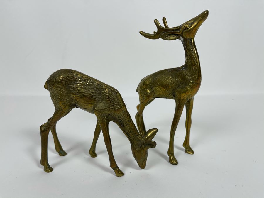 Pair Of Brass Deer 4.5W X 7H [Photo 3]