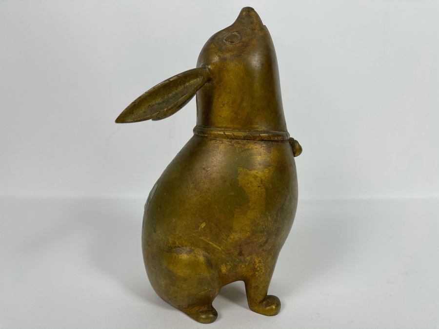 Gilded Bronze Metal Chinese Sculpture Of Dog With Bell 5W X 9H [Photo 5]