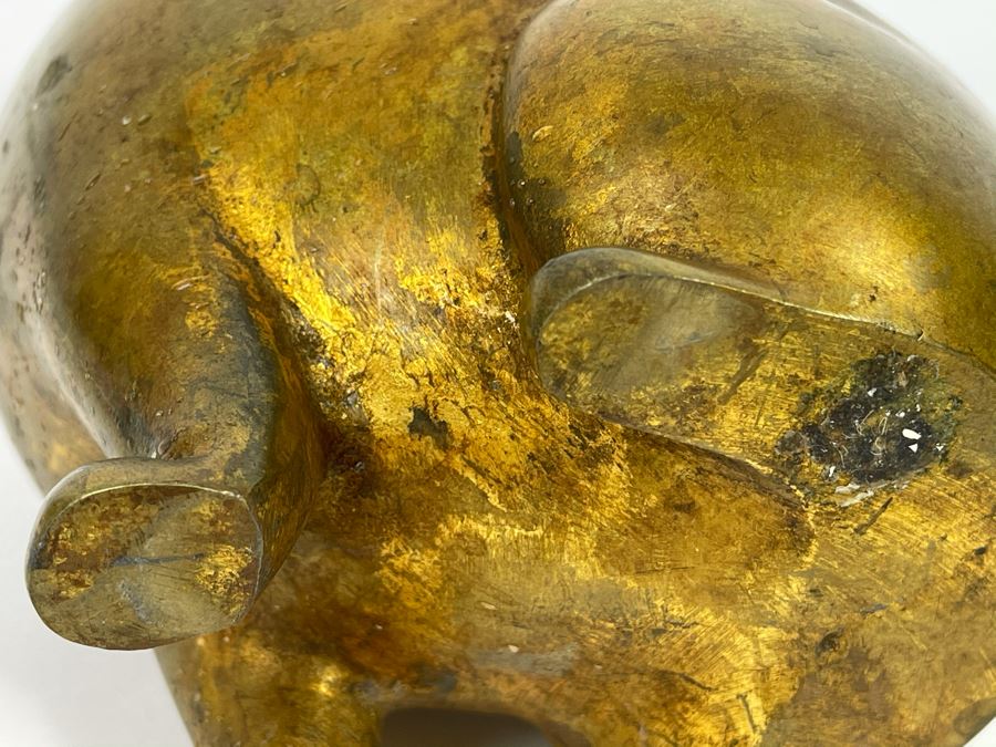 Gilded Bronze Metal Chinese Sculpture Of Dog With Bell 5W X 9H [Photo 3]