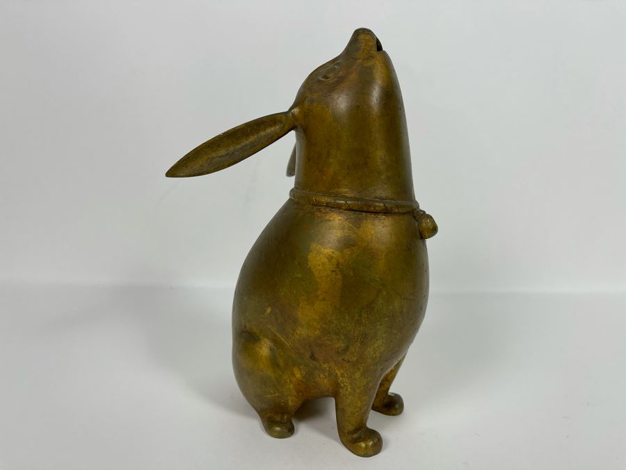Gilded Bronze Metal Chinese Sculpture Of Dog With Bell 5W X 9H [Photo 4]