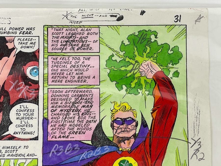 Signed Anthony Tollin Comic Book Inker Colorist Original Green Lantern Comic Book Color Sheet Page WITH Comic Book DC Secret Origins #18 Starring The Golden Age Green Lantern And The Creeper [Photo 9]