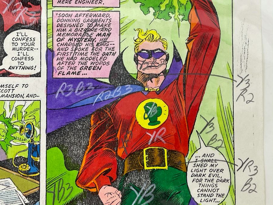 Signed Anthony Tollin Comic Book Inker Colorist Original Green Lantern Comic Book Color Sheet Page WITH Comic Book DC Secret Origins #18 Starring The Golden Age Green Lantern And The Creeper [Photo 8]