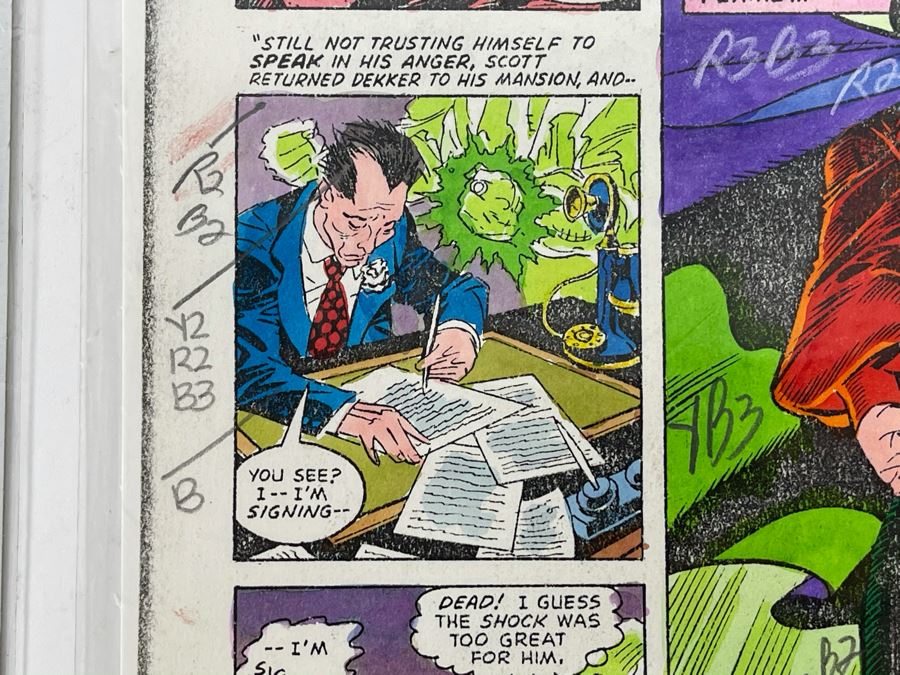 Signed Anthony Tollin Comic Book Inker Colorist Original Green Lantern Comic Book Color Sheet Page WITH Comic Book DC Secret Origins #18 Starring The Golden Age Green Lantern And The Creeper [Photo 11]