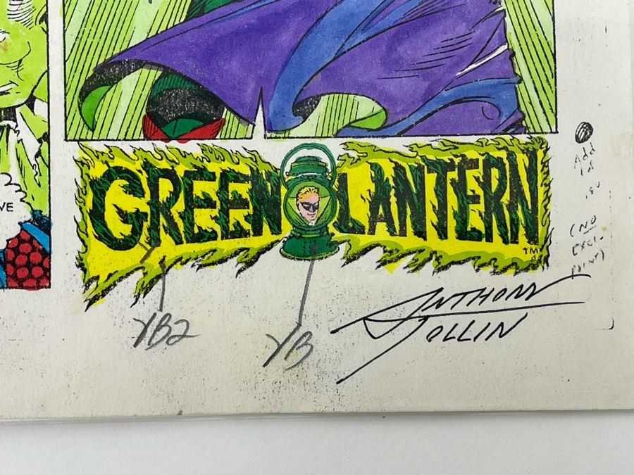Signed Anthony Tollin Comic Book Inker Colorist Original Green Lantern Comic Book Color Sheet Page WITH Comic Book DC Secret Origins #18 Starring The Golden Age Green Lantern And The Creeper [Photo 6]