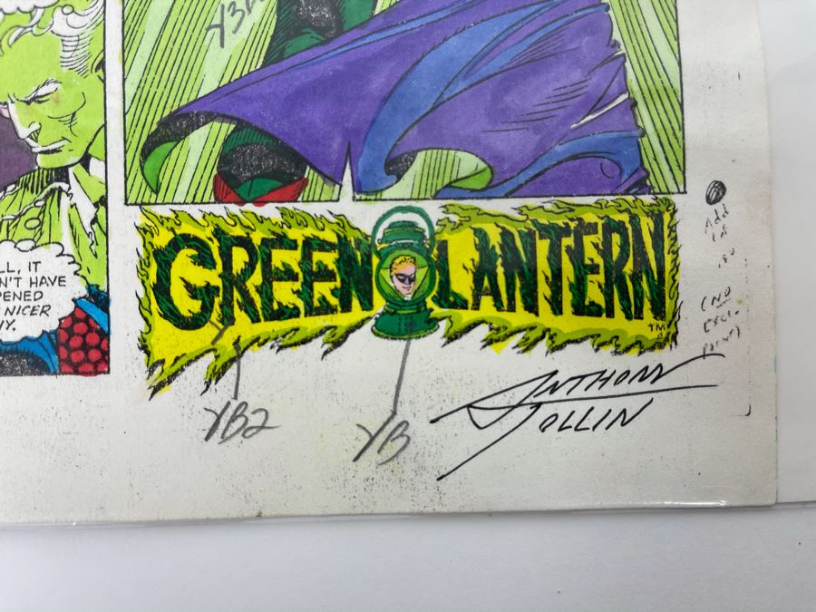 Signed Anthony Tollin Comic Book Inker Colorist Original Green Lantern Comic Book Color Sheet Page WITH Comic Book DC Secret Origins #18 Starring The Golden Age Green Lantern And The Creeper [Photo 5]