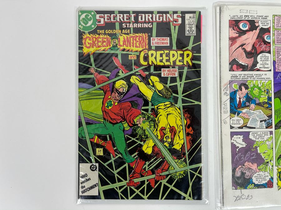 Signed Anthony Tollin Comic Book Inker Colorist Original Green Lantern Comic Book Color Sheet Page WITH Comic Book DC Secret Origins #18 Starring The Golden Age Green Lantern And The Creeper [Photo 14]