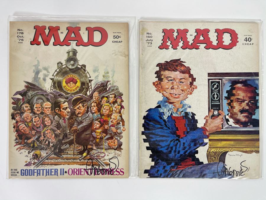 SIGNED Sergio Aragones PAIR Of Mad Magazines No. 178 1975 & No. 160 1973 [Photo 2]