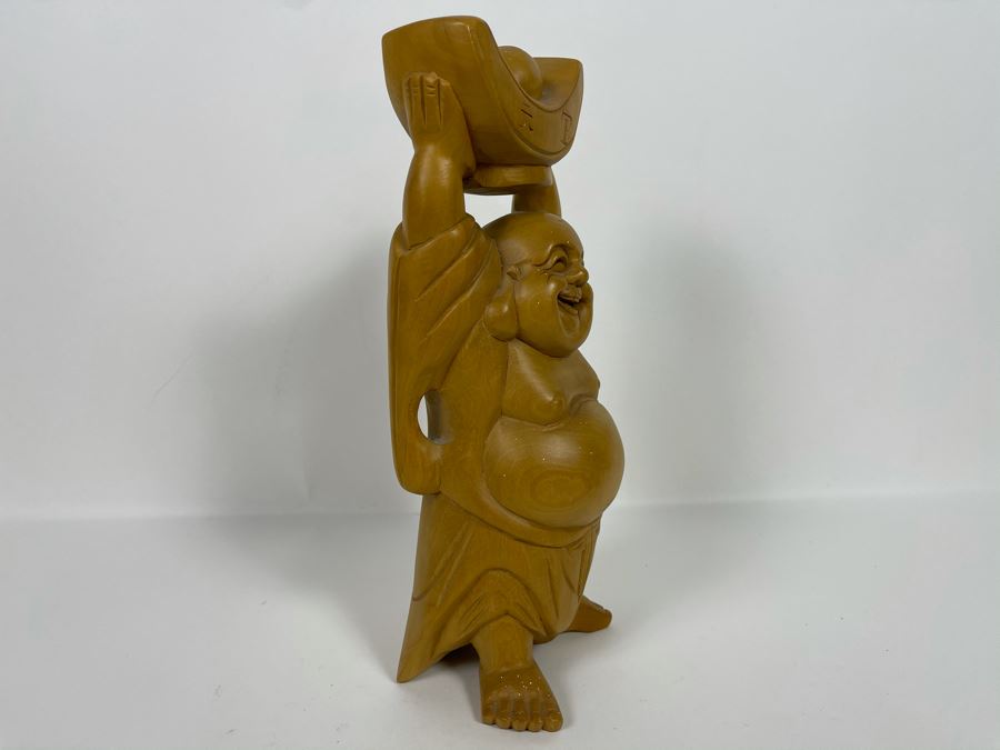 Carved Wooden Laughing Buddha Statue 12H [Photo 6]