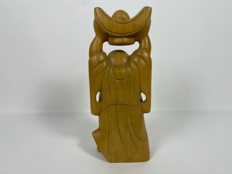 Carved Wooden Laughing Buddha Statue 12H [Photo 7]