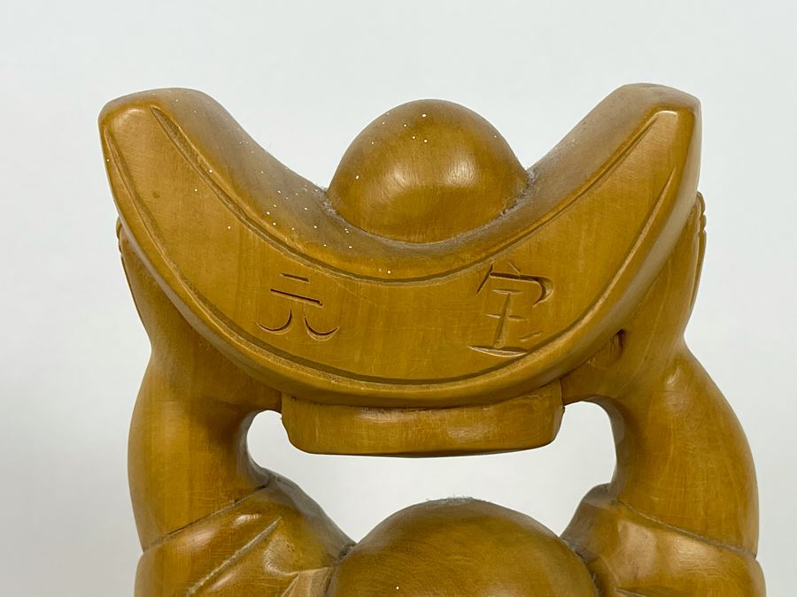 Carved Wooden Laughing Buddha Statue 12H [Photo 4]
