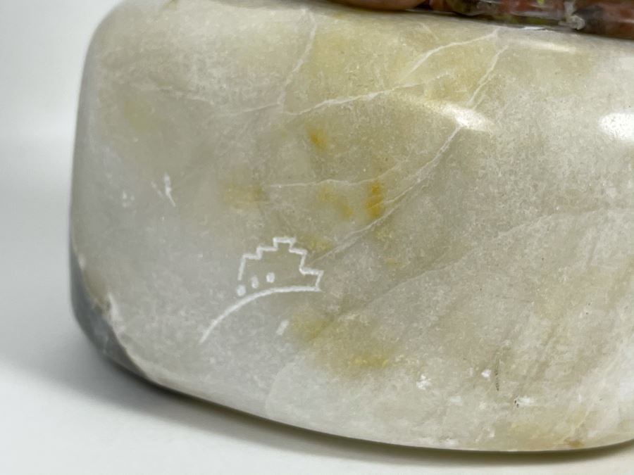 Large Original Andy Abeita Native American Pueblo Indian Tribe (Isleta Pueblo) 'Corn Maiden' Carved Stone Sculpture Bearing Turquoise Jewelry 1999 With Certificate Of Authenticity 6W X 21H [Photo 23]